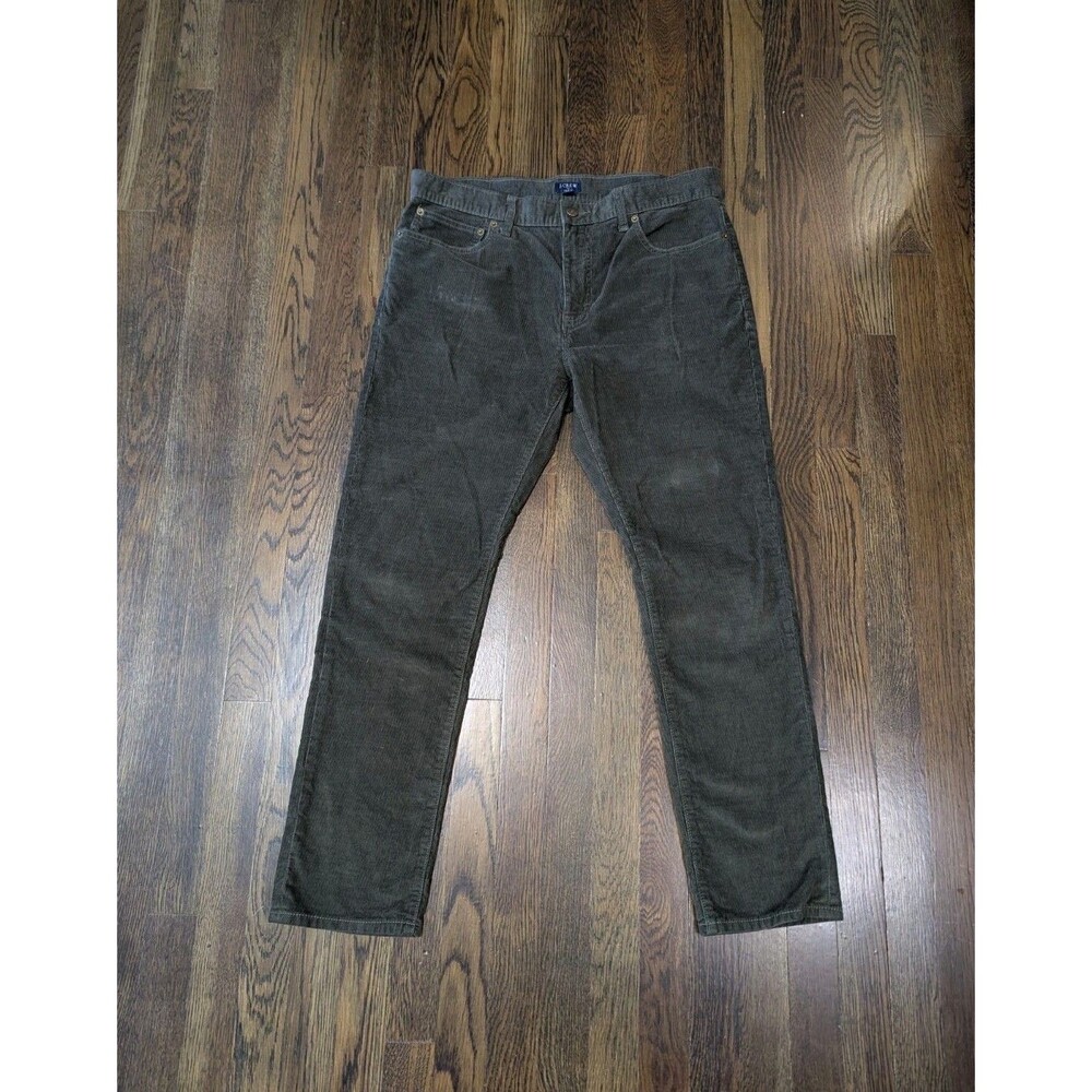 J Crew Flex Corduroy Pants Mens 33X30 Olive Green Stretch Slim Straight Fit